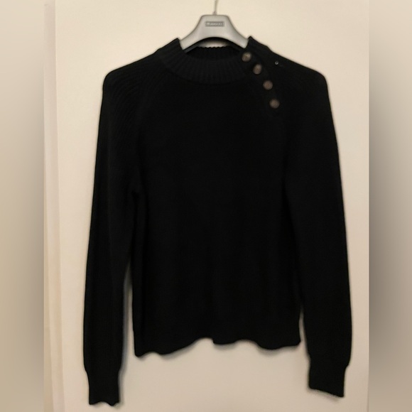 Women’s size XL J Crew solid Black Cotton Pullover Sweater mockneck button - Picture 2 of 4